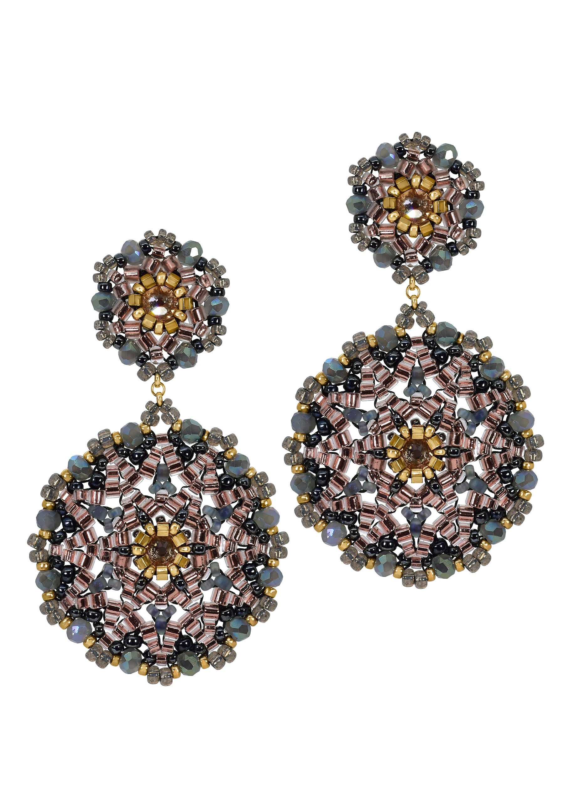 Miguel Ases Pink and Gold Circle Post Drop Earrings Big-Bag-NY