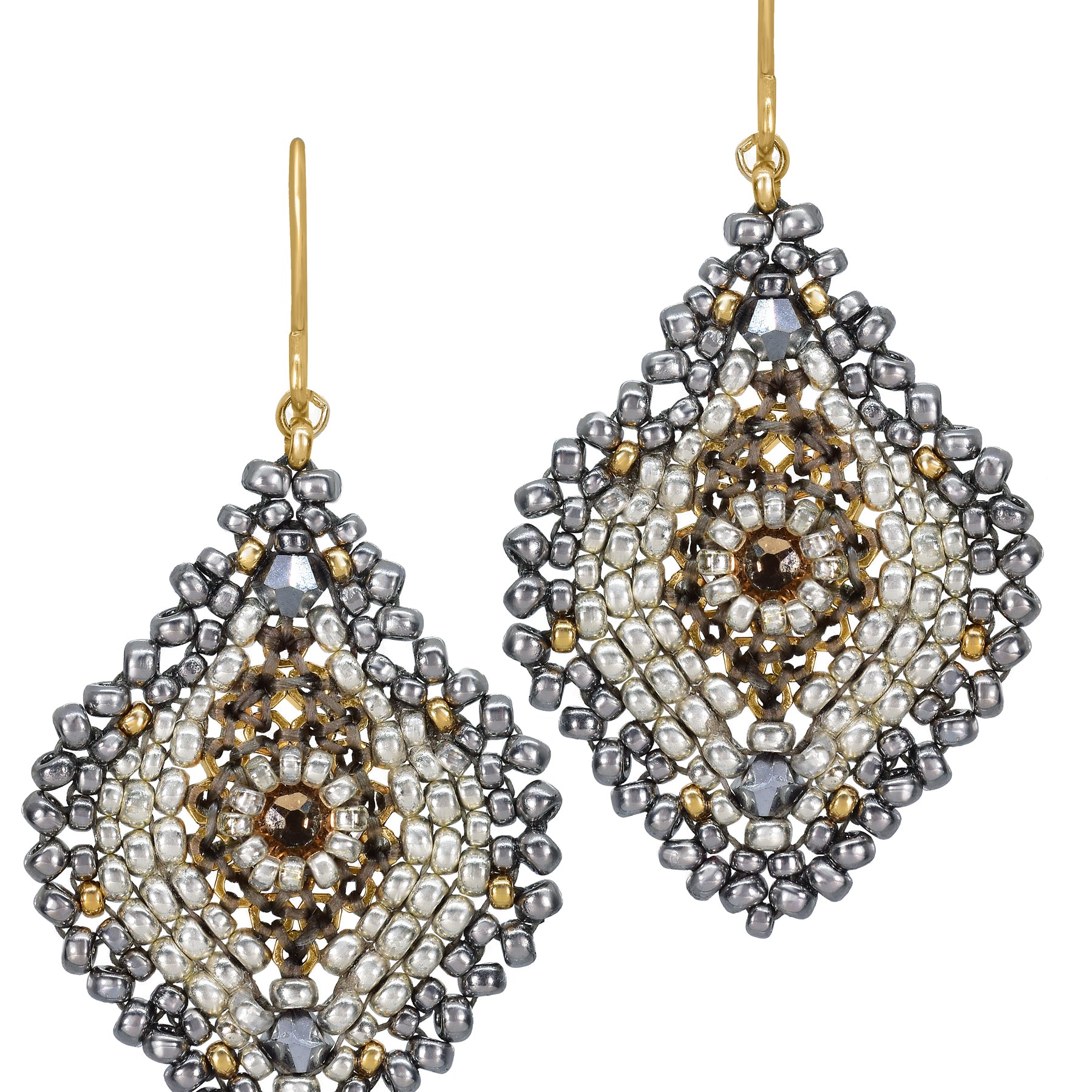 Miguel Ases Silver and Gold Almond Dangle Earrings Big-Bag-NY
