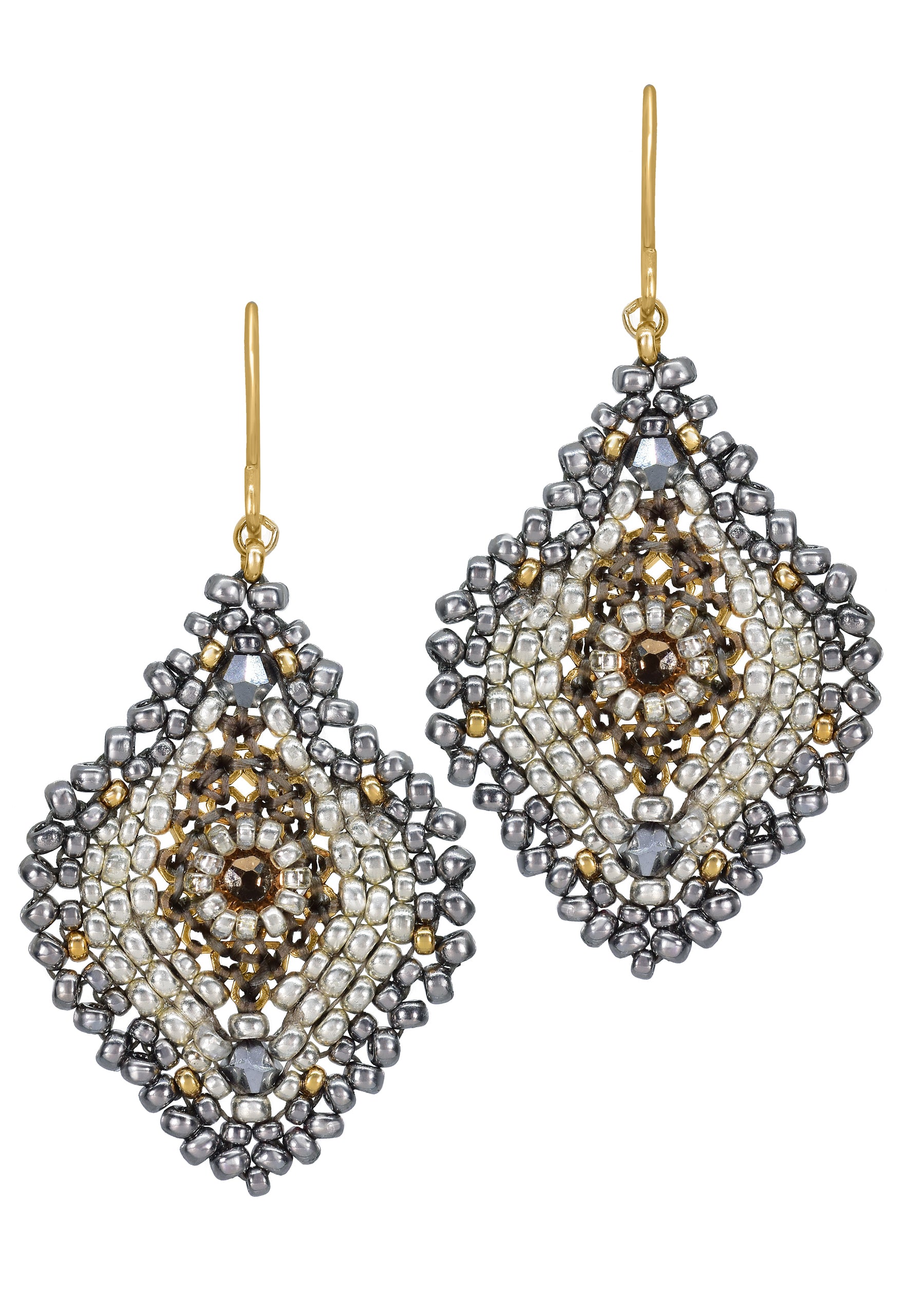 Miguel Ases Silver and Gold Almond Dangle Earrings Big-Bag-NY