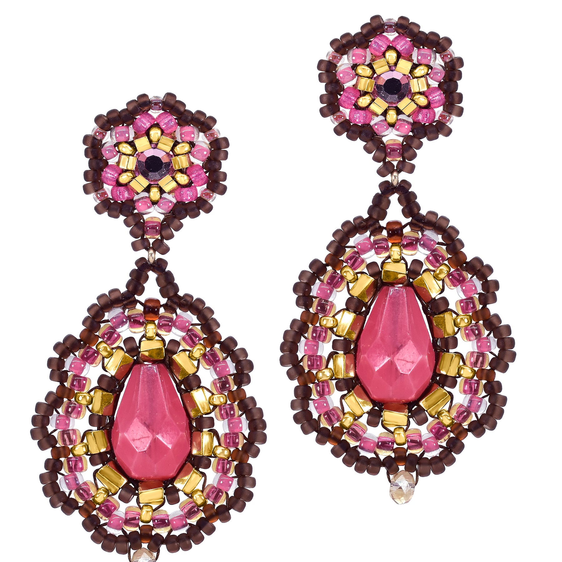 Miguel Ases Turquiose Coral Beige Almond Drop Earrings - Big Bag NY