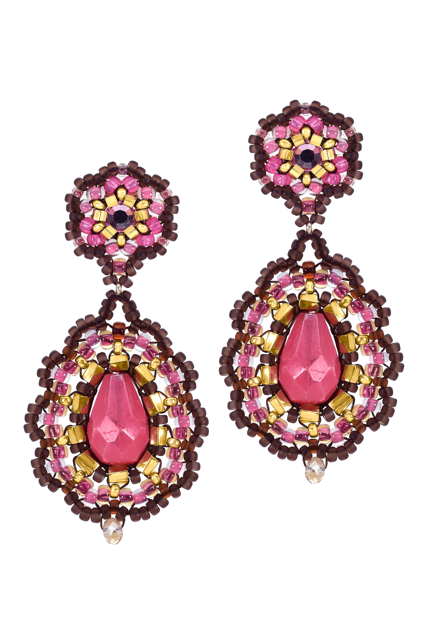 Miguel Ases Turquiose Coral Beige Almond Drop Earrings - Big Bag NY