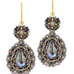 Miguel Ases White and Gold Swarovski Double Tear Drop Earrings Big-Bag-NY