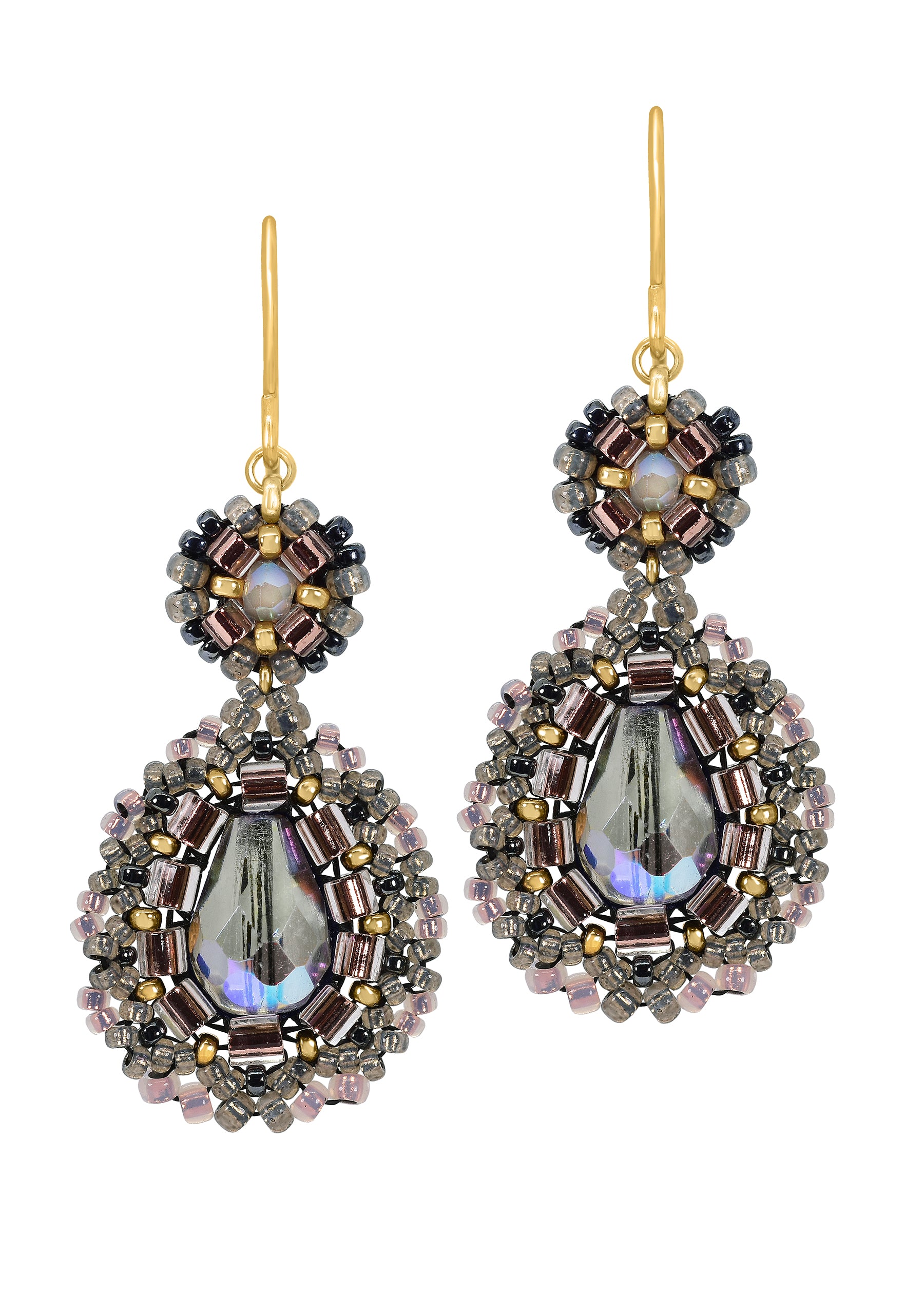Miguel Ases White and Gold Swarovski Double Tear Drop Earrings Big-Bag-NY