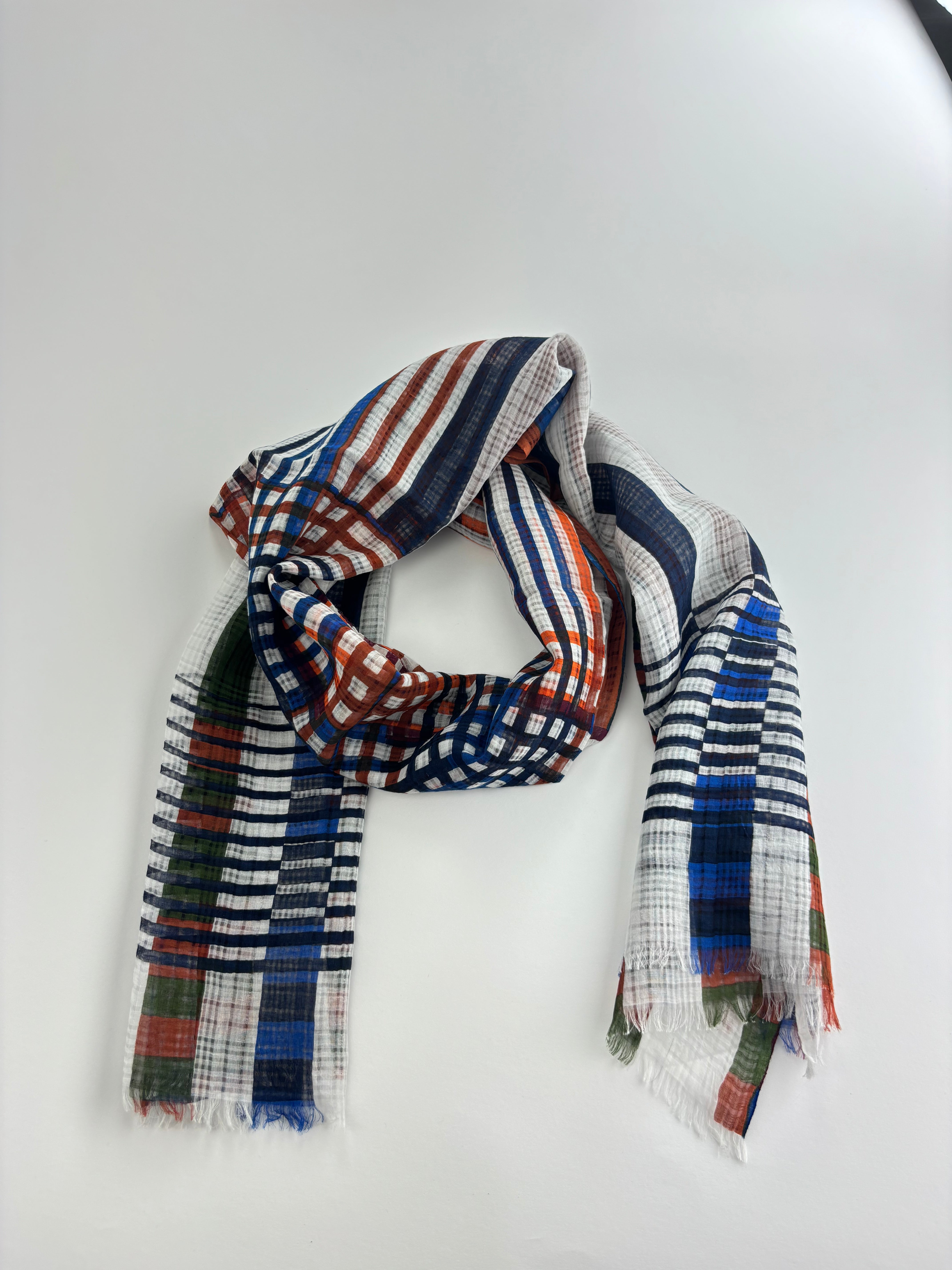 Multicolor Grid Cotton Silk Scarf - Big Bag NY
