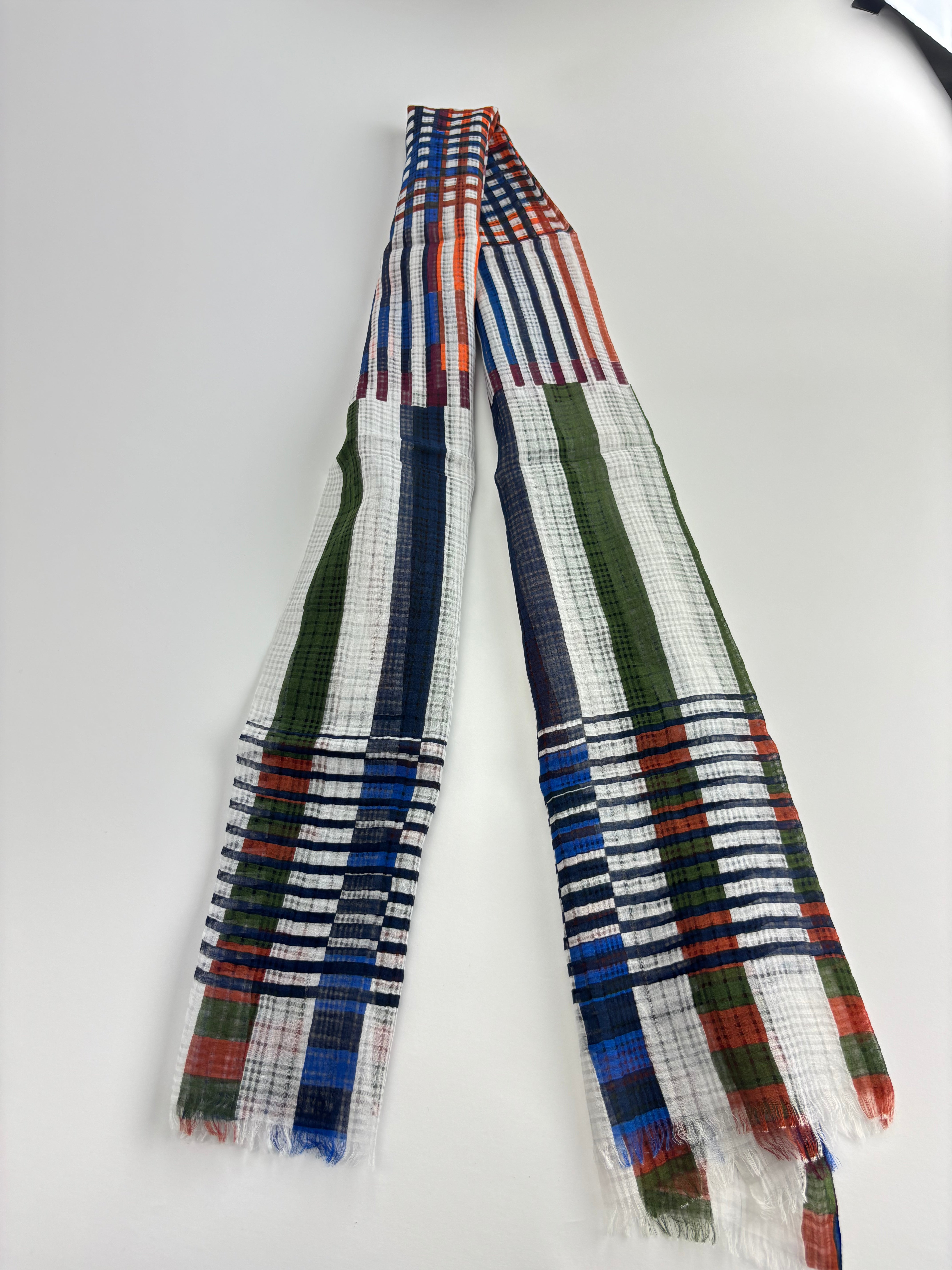 Multicolor Grid Cotton Silk Scarf - Big Bag NY