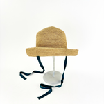 PCNQ CLEO Raffia Round Raffia Sun Hat with Green Ribbon Ties - Big Bag NY
