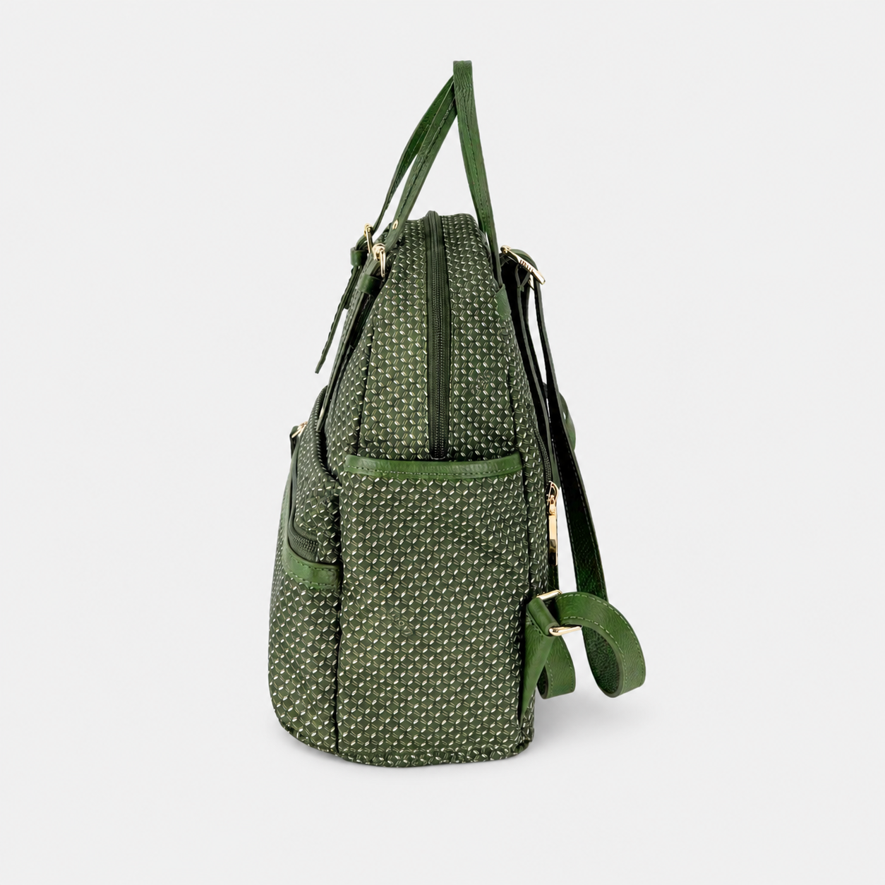 PLINIO Double Handle Mini Backpack with Side Pockets in Agave - Big Bag NY