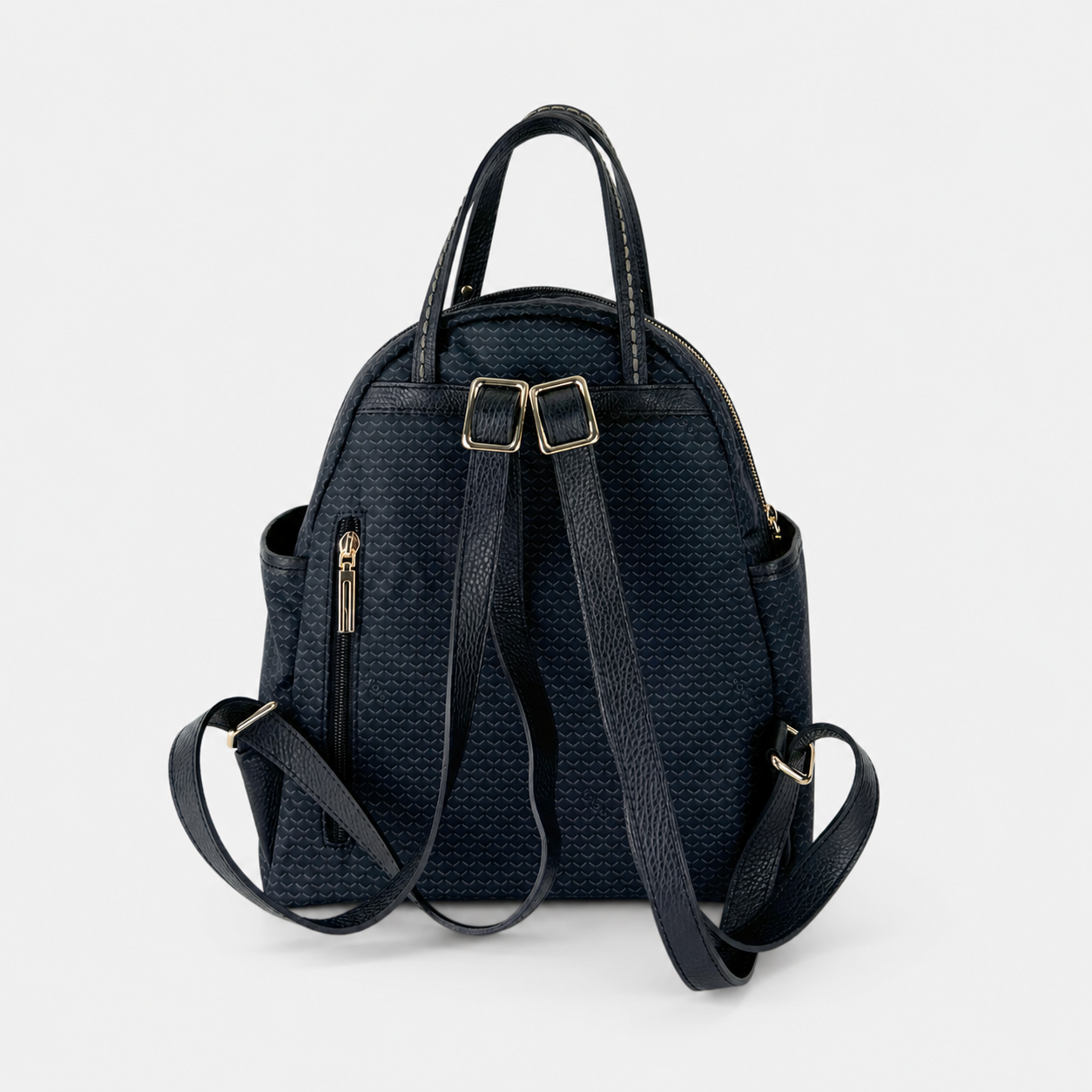 PLINIO Double Handle Mini Backpack with Side Pockets in Black - Big Bag NY