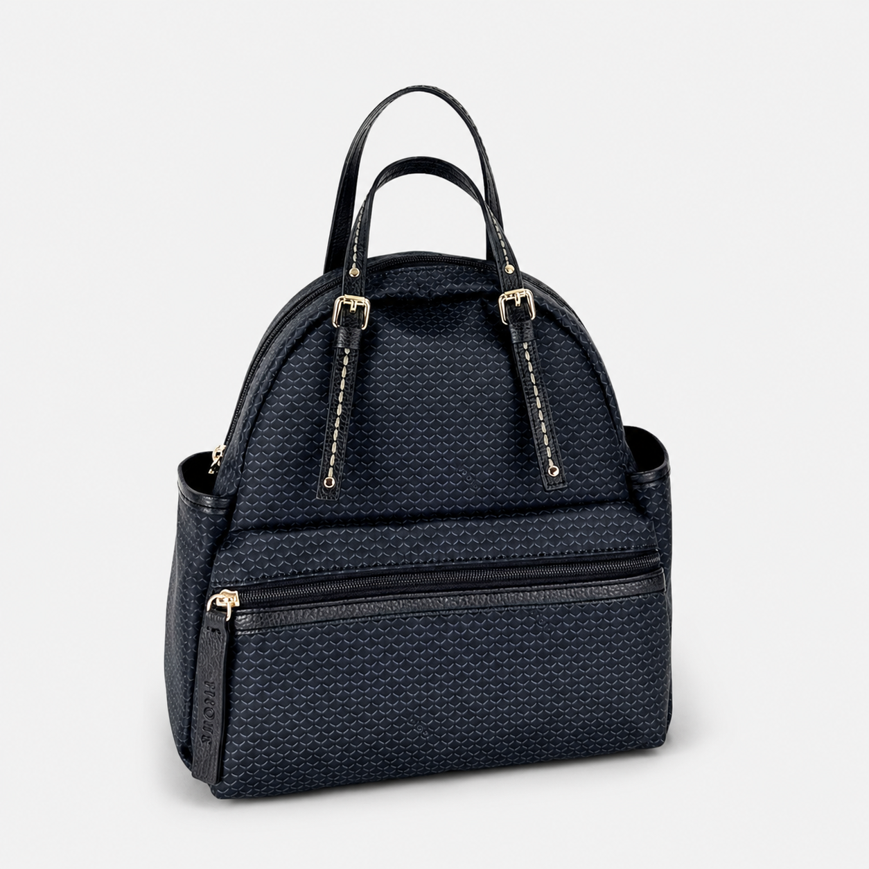 PLINIO Double Handle Mini Backpack with Side Pockets in Black - Big Bag NY