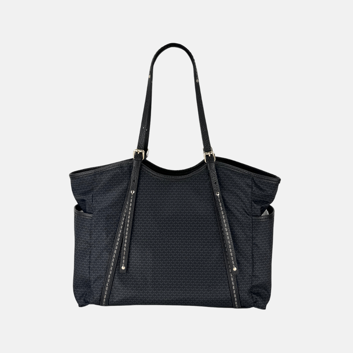 PLINIO Large Zipper Tote Bag with Side Pockets in Black - Big Bag NY