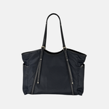 PLINIO Large Zipper Tote Bag with Side Pockets in Black - Big Bag NY