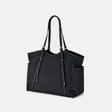 PLINIO Large Zipper Tote Bag with Side Pockets in Black - Big Bag NY
