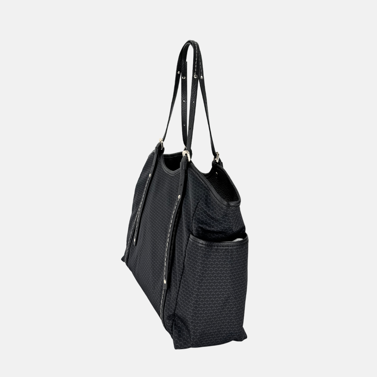 PLINIO Large Zipper Tote Bag with Side Pockets in Black - Big Bag NY