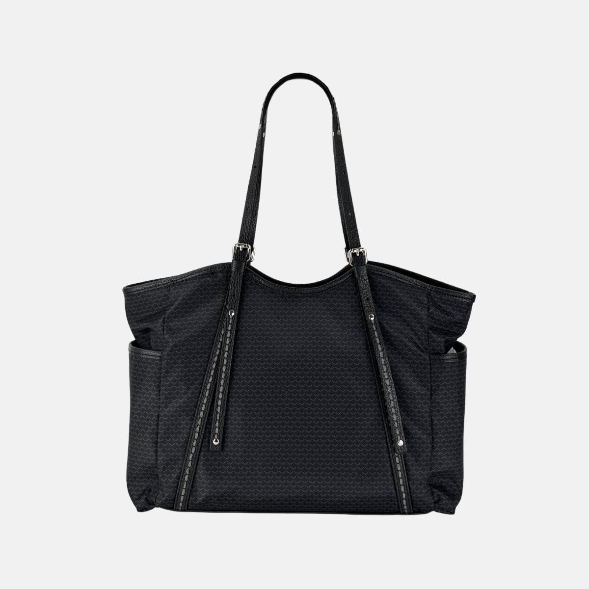 PLINIO Large Zipper Tote Bag with Side Pockets in Black - Big Bag NY