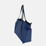 PLINIO Large Zipper Tote Bag with Side Pockets in Navy - Big Bag NY