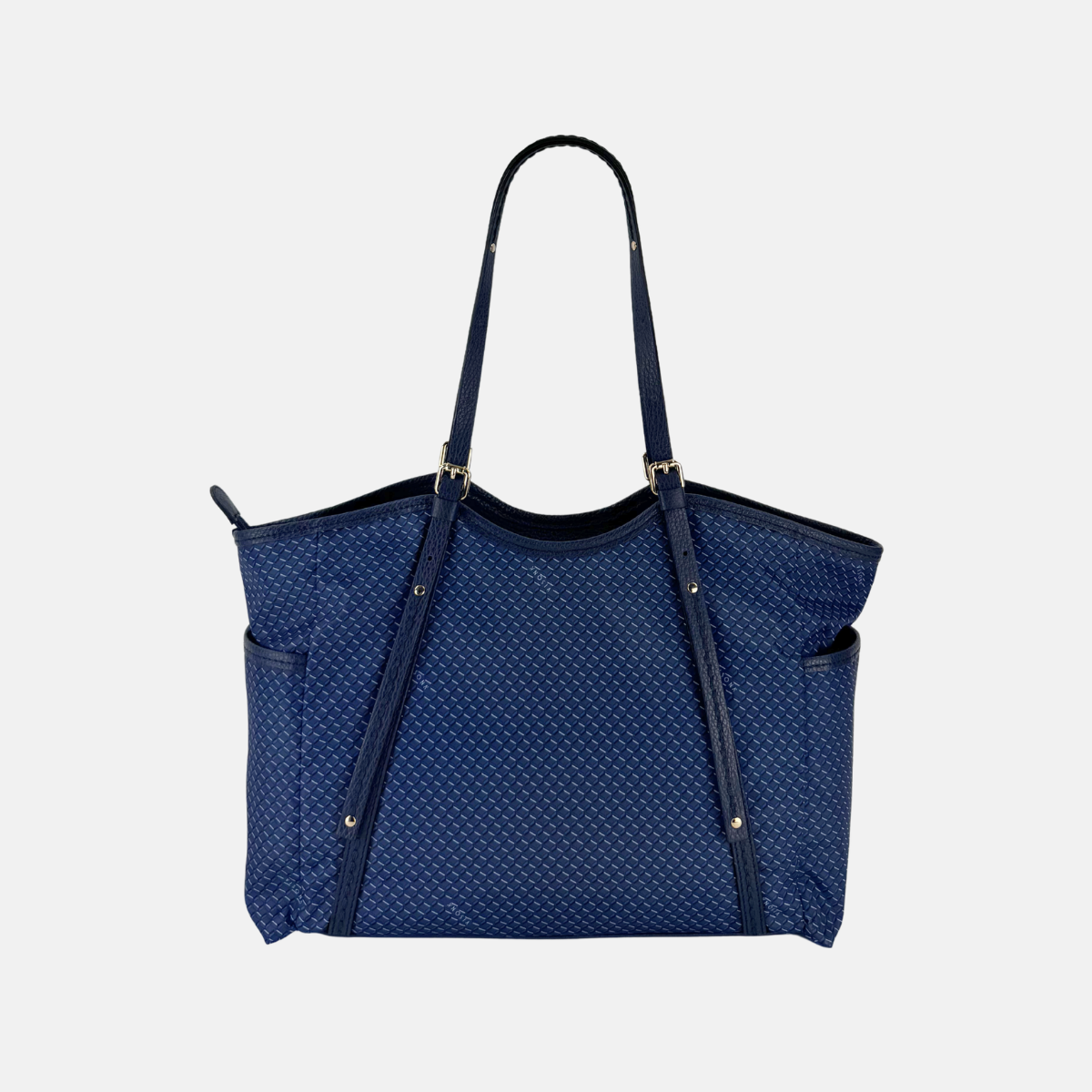 PLINIO Large Zipper Tote Bag with Side Pockets in Navy - Big Bag NY
