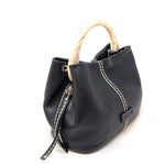 Plinio Visona Tortoise Handle Contrast Stitch Handbag Black - Big Bag NYPV-25221-NERO - Big Bag NY 1