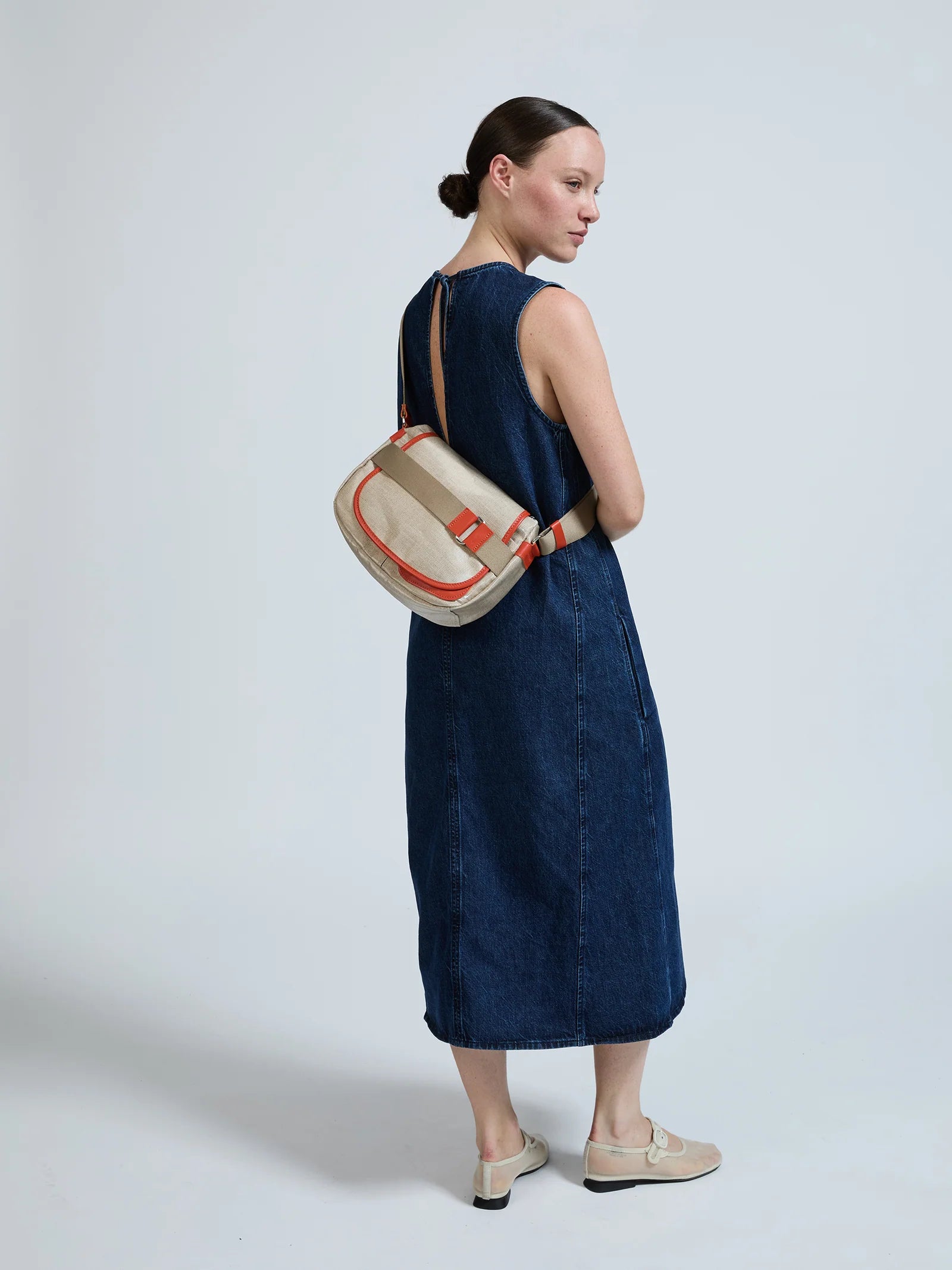 Jack Gomme PETIT GABY Linen Summer Messenger Bag Natural Orange - Big Bag NY 