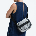 Jack Gomme PETIT GABY Linen Messenger Bag in Silver - Big Bag NY