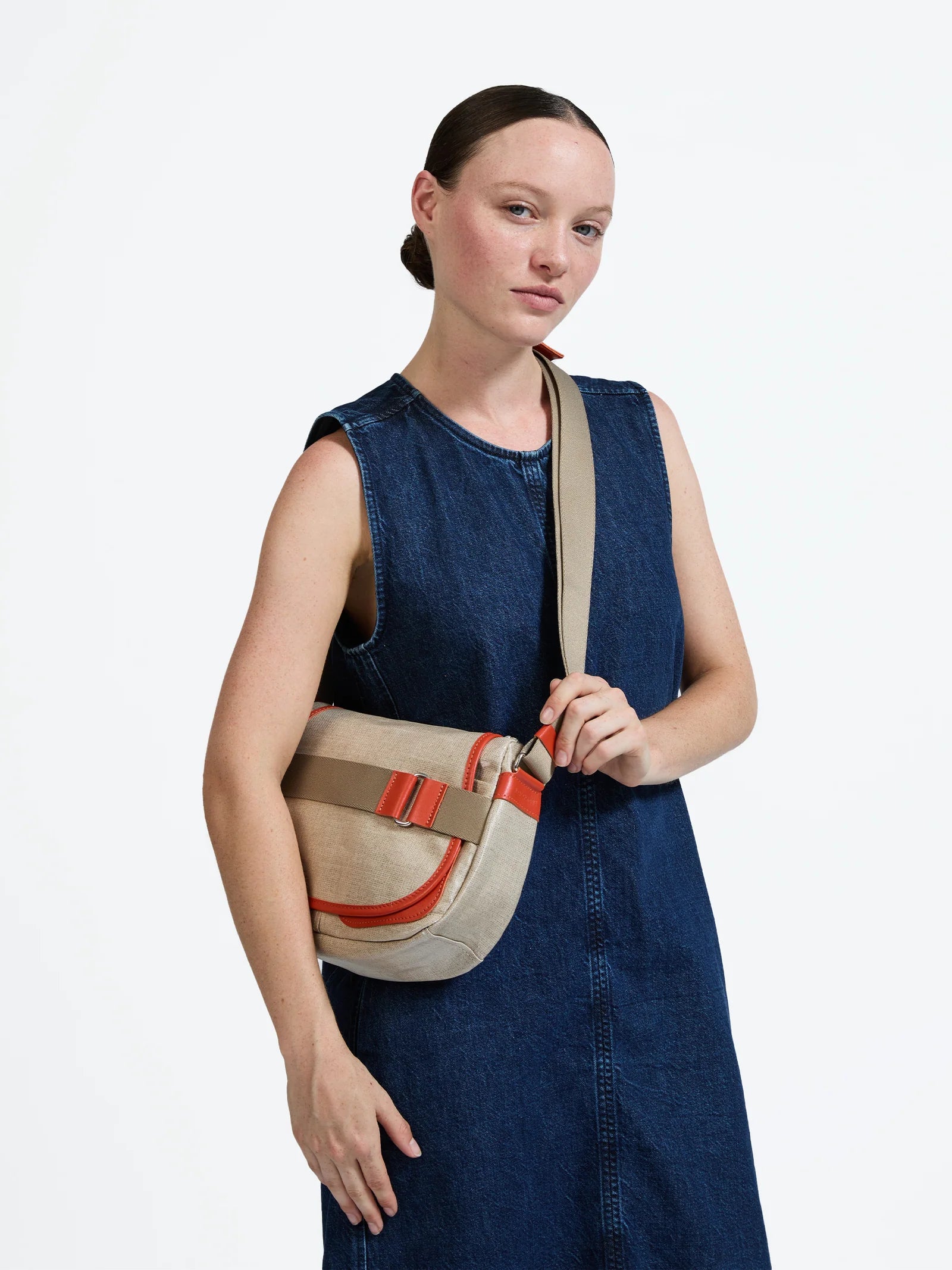 Jack Gomme PETIT GABY Linen Summer Messenger Bag Natural Orange - Big Bag NY 