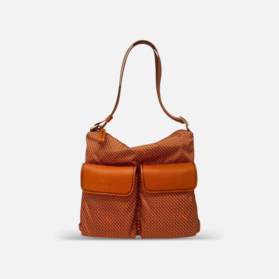 PLINIO by Visona Large Shoulder Bag with Front Pockets Arancio - Big Bag NY