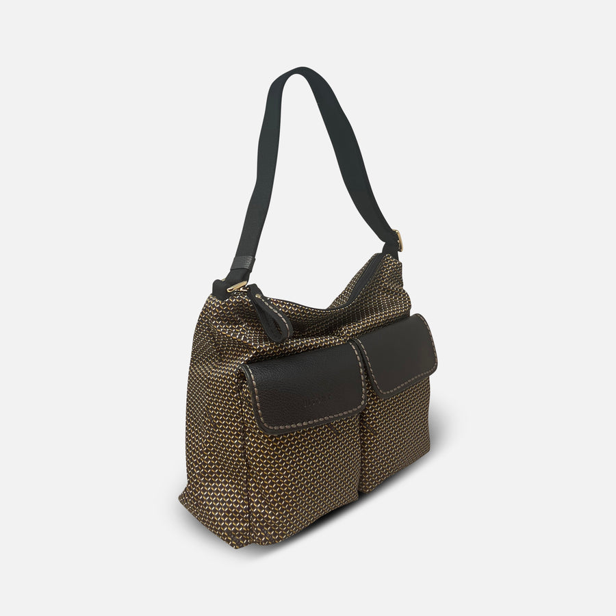 PLINIO by Visona Large Shoulder Bag with Front Pockets Nero - Big Bag NY