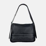 Plinio Visona AIDA Large Leather Flap Crossbody in Black - Big Bag NY