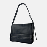 Plinio Visona AIDA Large Leather Flap Crossbody in Black - Big Bag NY