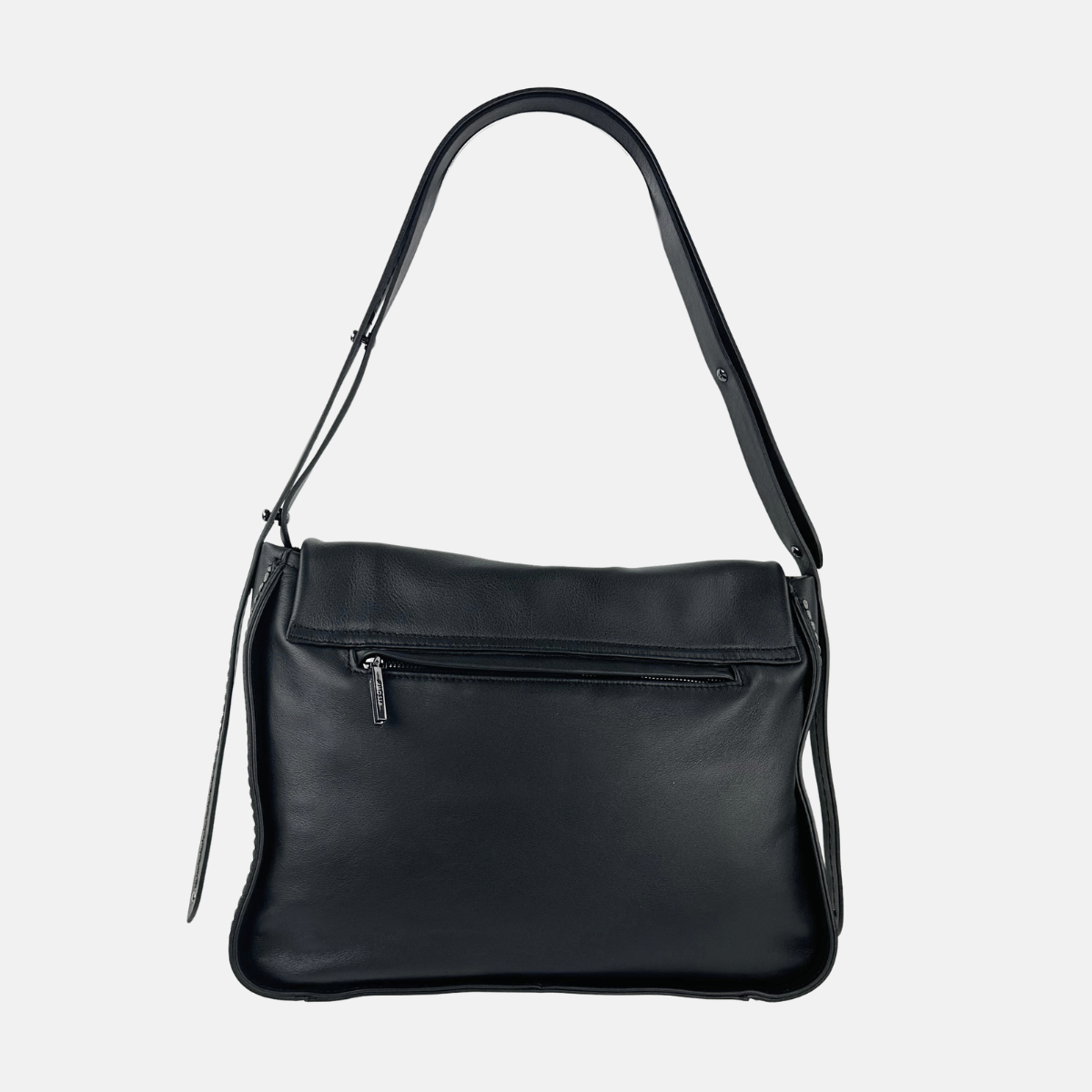 Plinio Visona AIDA Large Leather Flap Crossbody in Black - Big Bag NY
