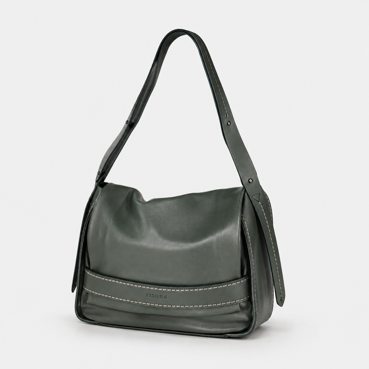 Plinio Visona AIDA Large Leather Flap Crossbody in Loden Green - Big Bag NY