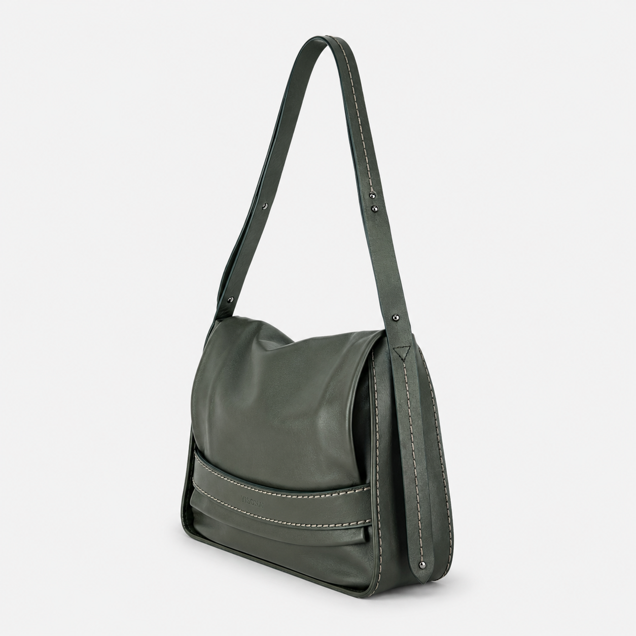 Plinio Visona AIDA Large Leather Flap Crossbody in Loden Green - Big Bag NY 