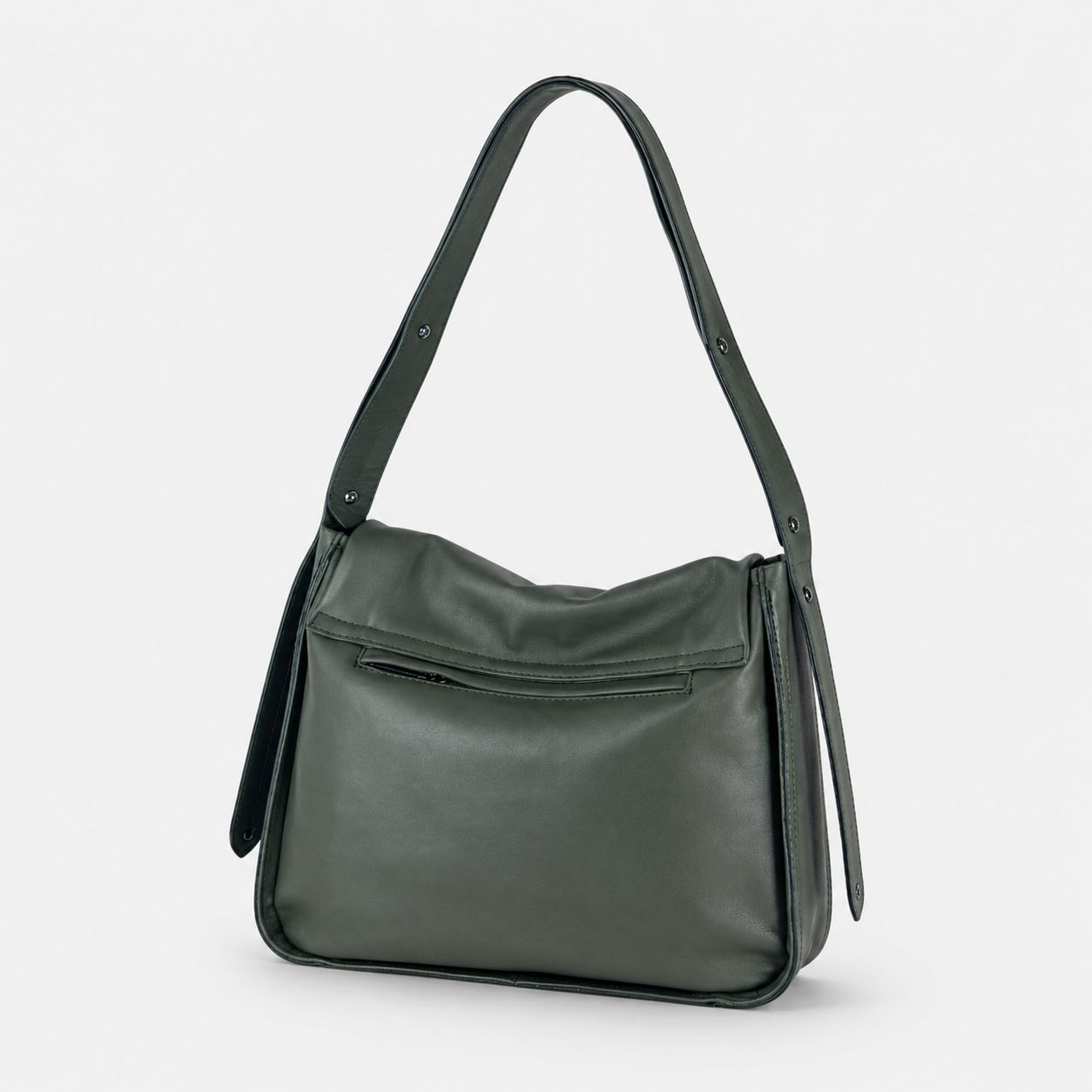 Plinio Visona AIDA Large Leather Flap Crossbody in Loden Green - Big Bag NY