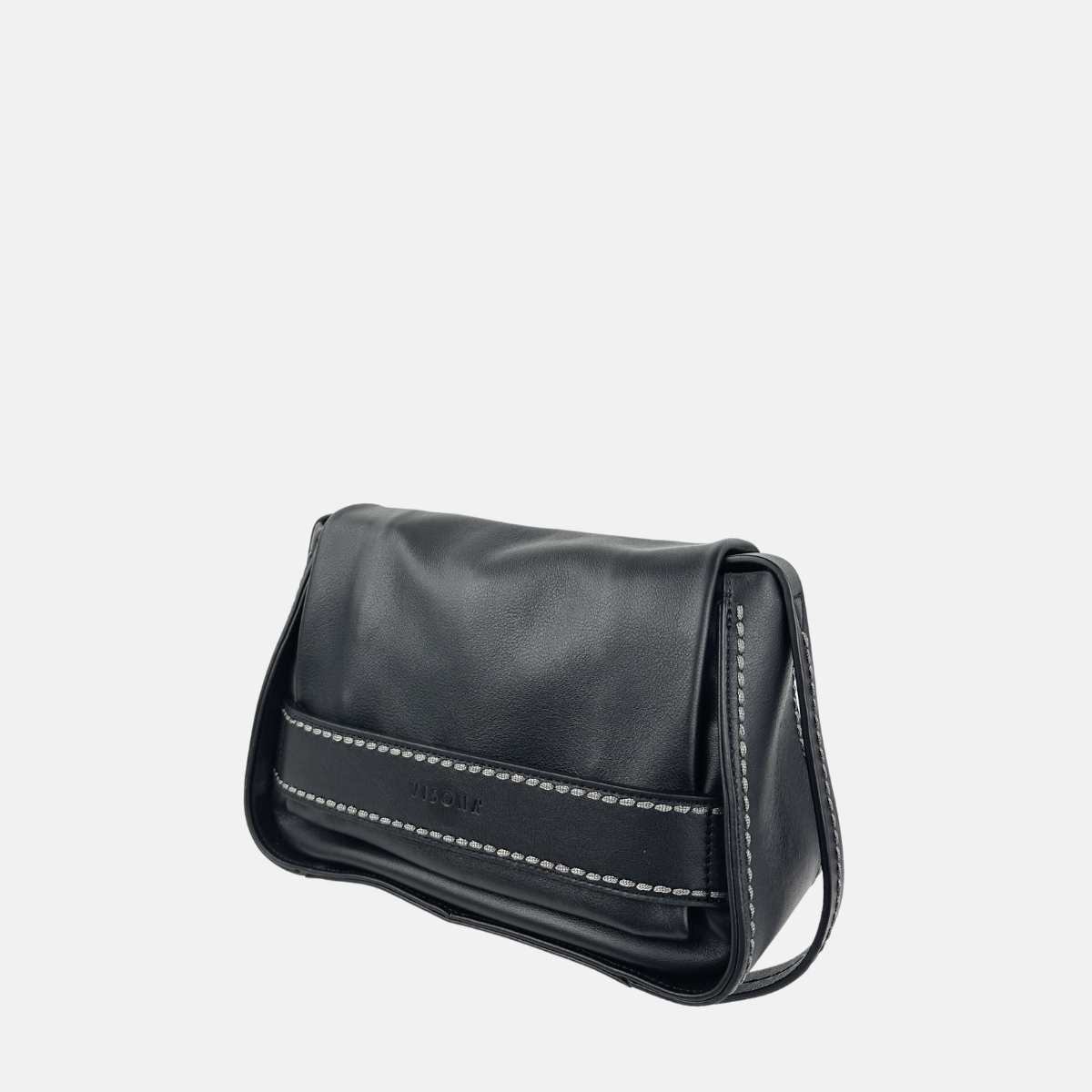 Plinio Visona AIDA Small Leather Flap Crossbody in Black - Big Bag NY