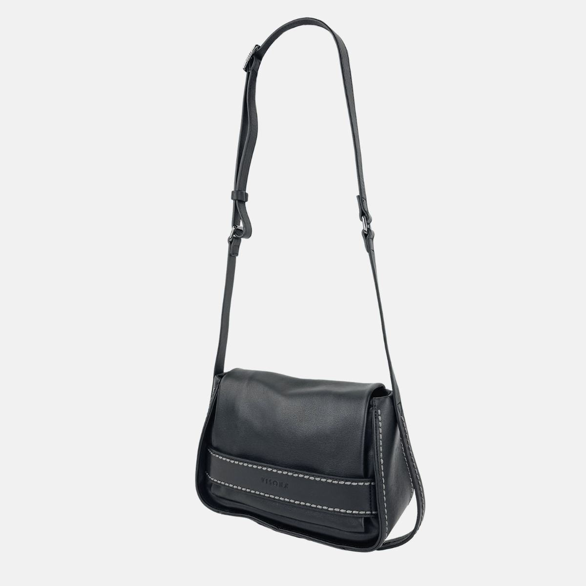 Plinio Visona AIDA Small Leather Flap Crossbody in Black - Big Bag NY