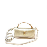 Plinio Visona Beige and Gold Contrast Flap Clutch with Shoulder Strap PV-24802-MULTIORO Multioro - Big Bag NY 2