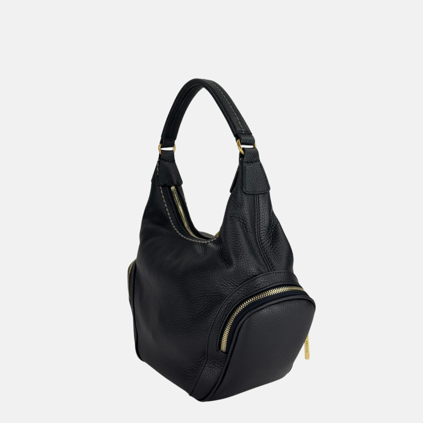 Plinio Visona CALLE Large Hobo Bag with Side Zip Pockets Nero Black- Big Bag NY 1