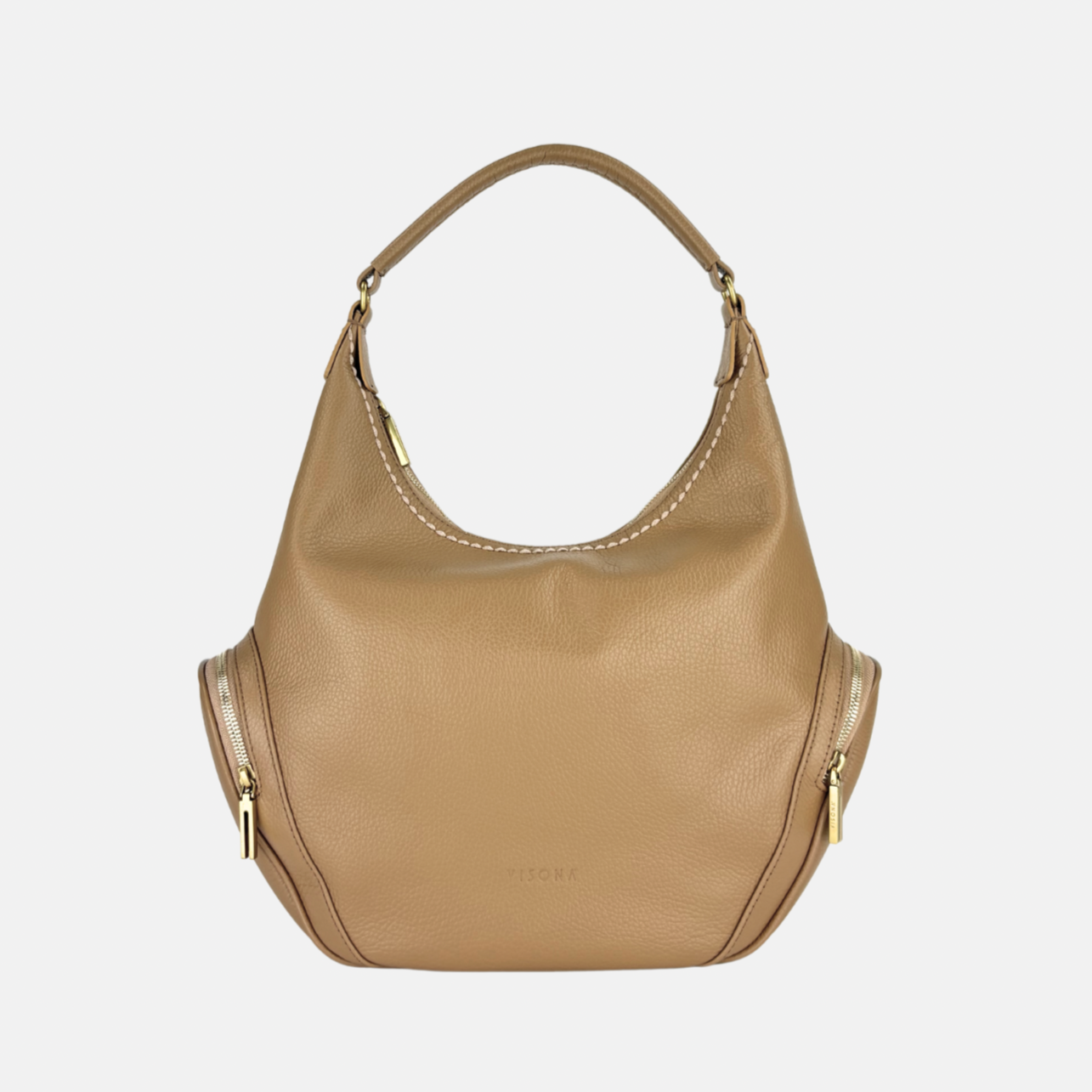 Plinio Visona CALLE Large Hobo Bag with Side Zip Pockets Terra Beige- Big Bag NY