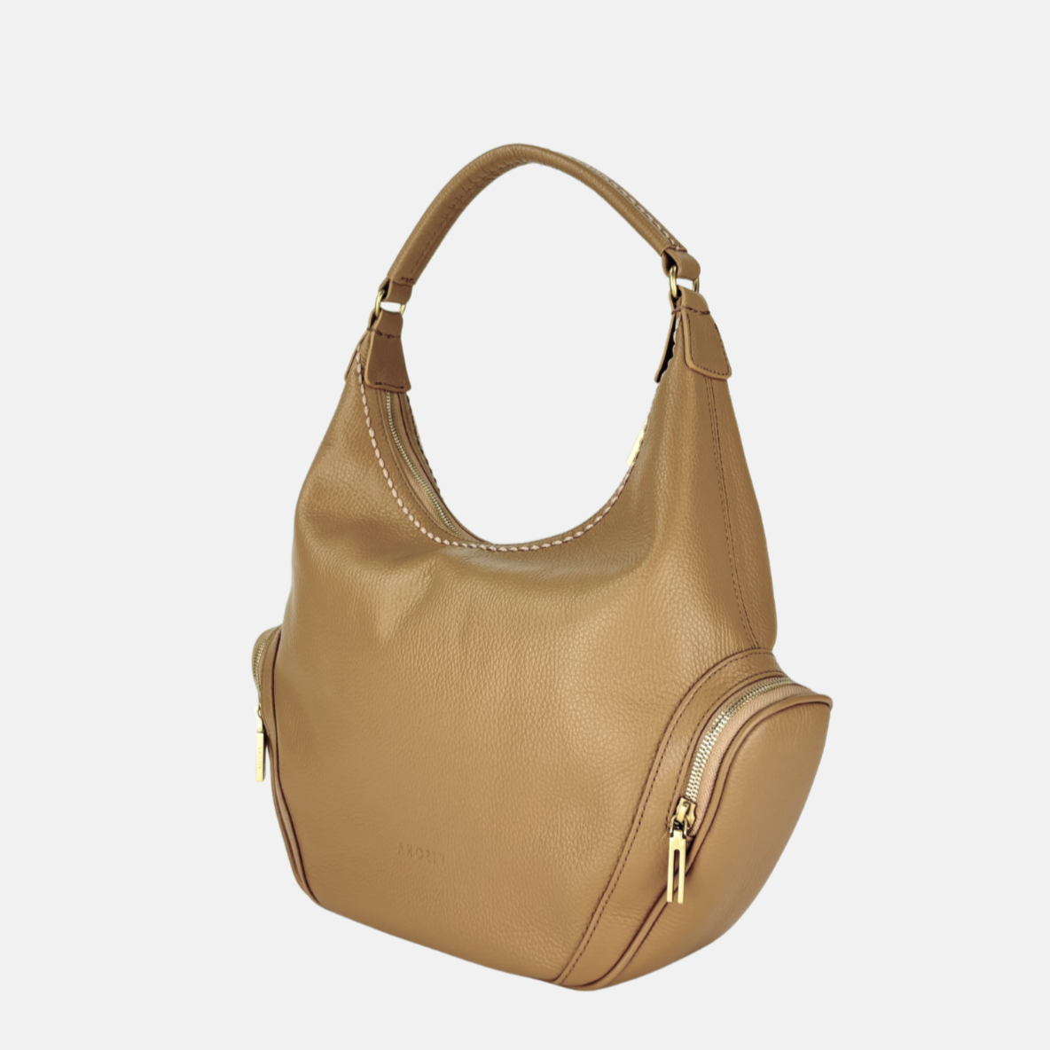 Plinio Visona CALLE Large Hobo Bag with Side Zip Pockets Terra Beige- Big Bag NY 1