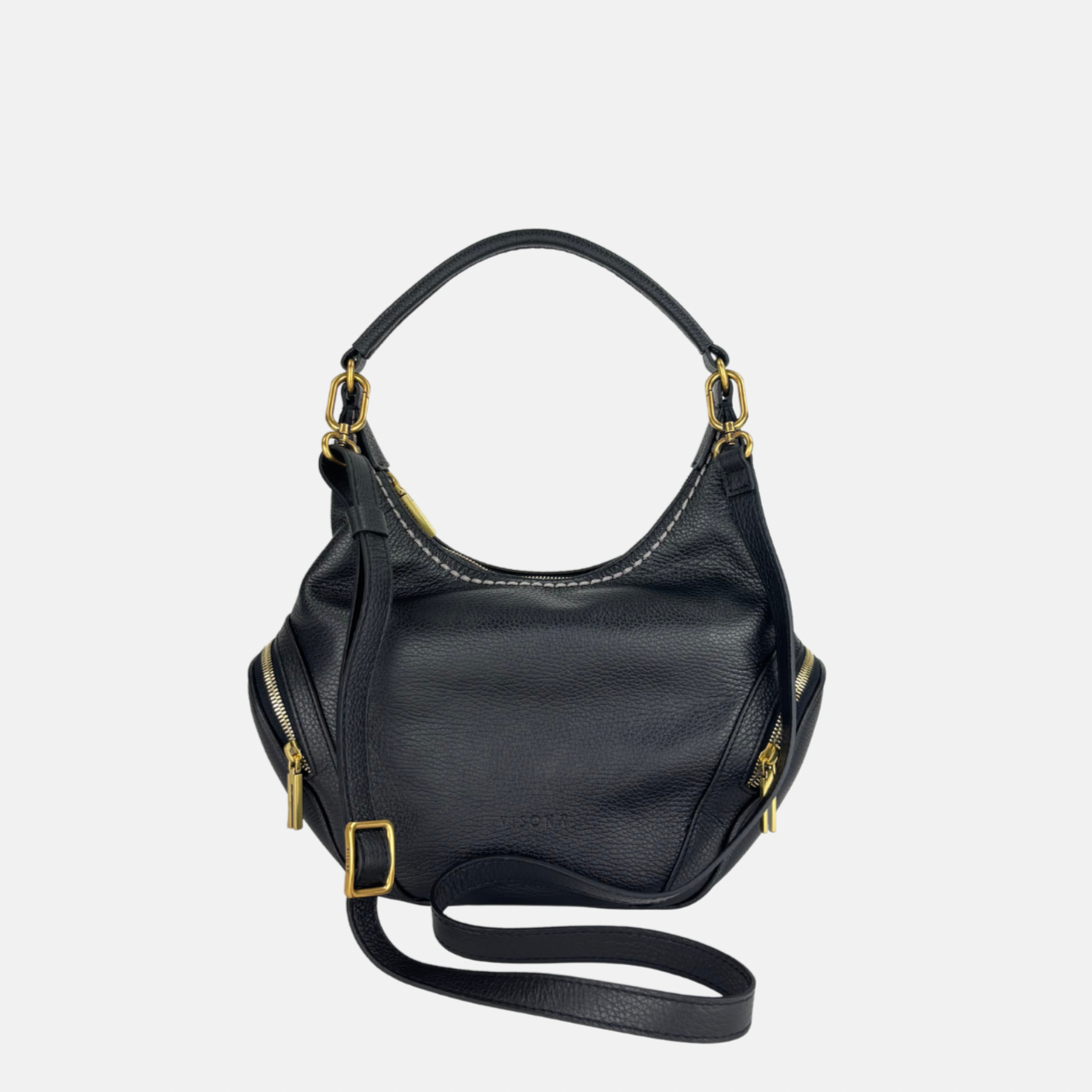 Plinio Visona CALLE Medium  Hobo Bag with side Pockets Black Nero - Big Bag NY 2