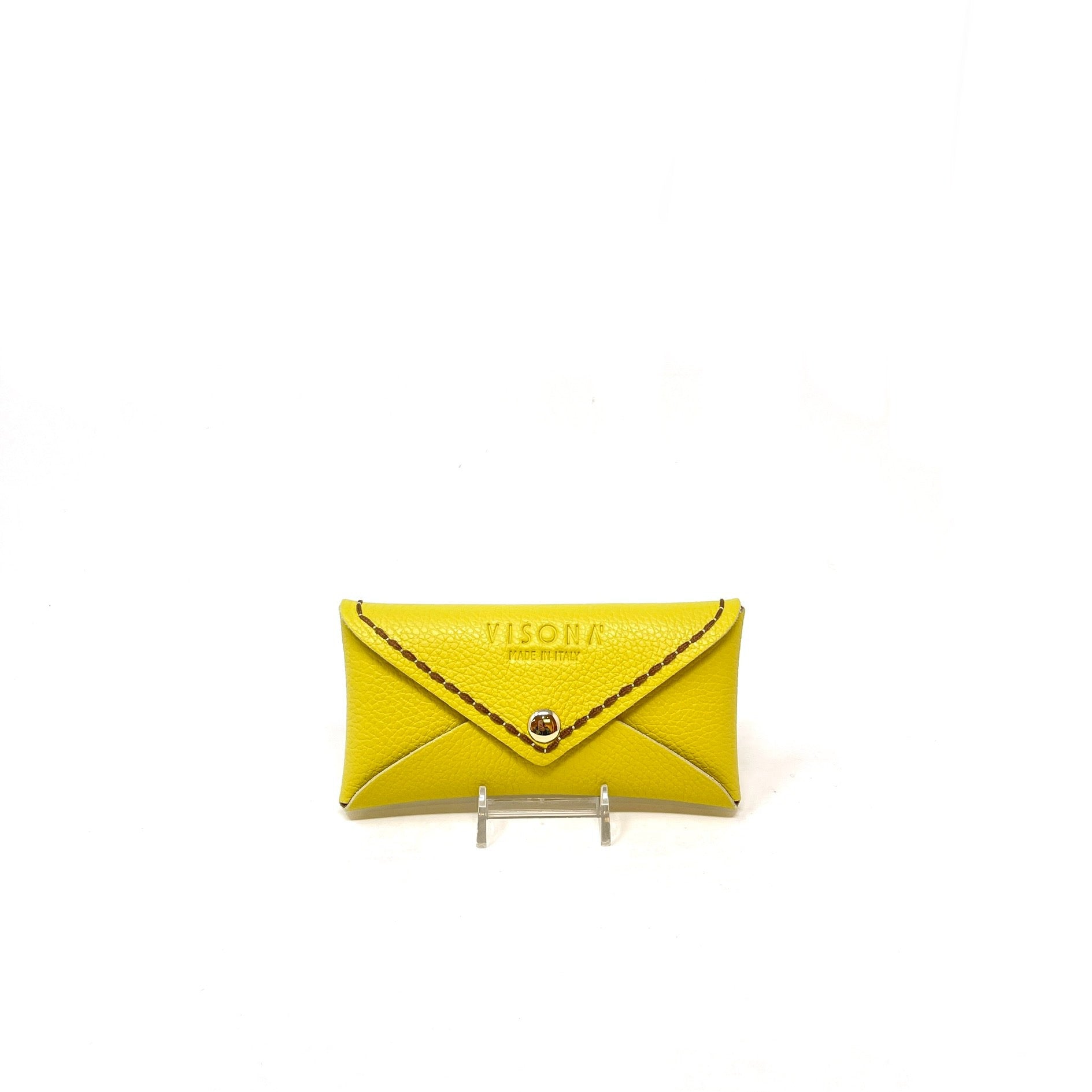 Plinio Visona Leather Glasses Case Envelope Clutch Lemon Yellow - Big Bag NY