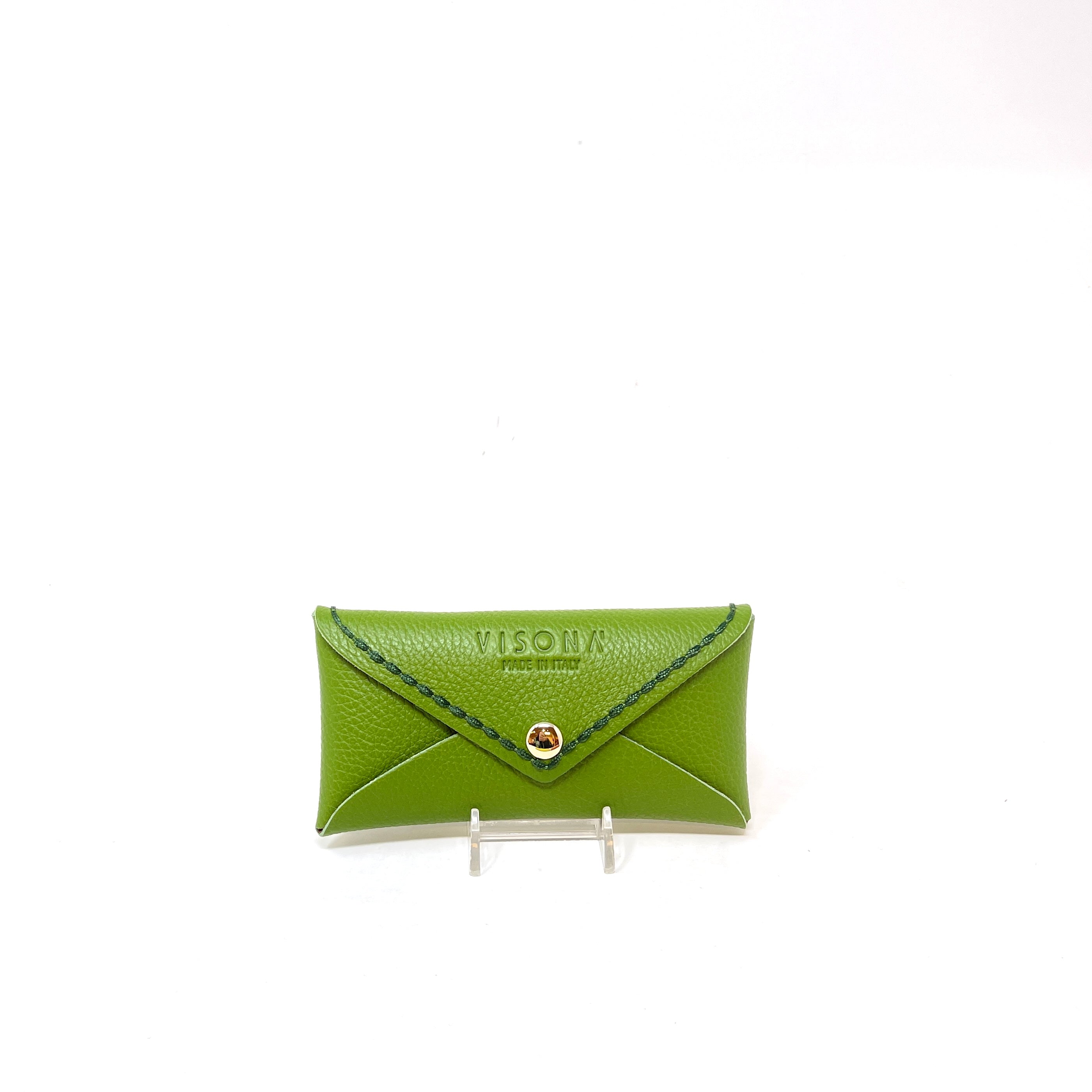 Plinio Visona Leather Glasses Case Envelope Clutch Mela Green - Big Bag NY