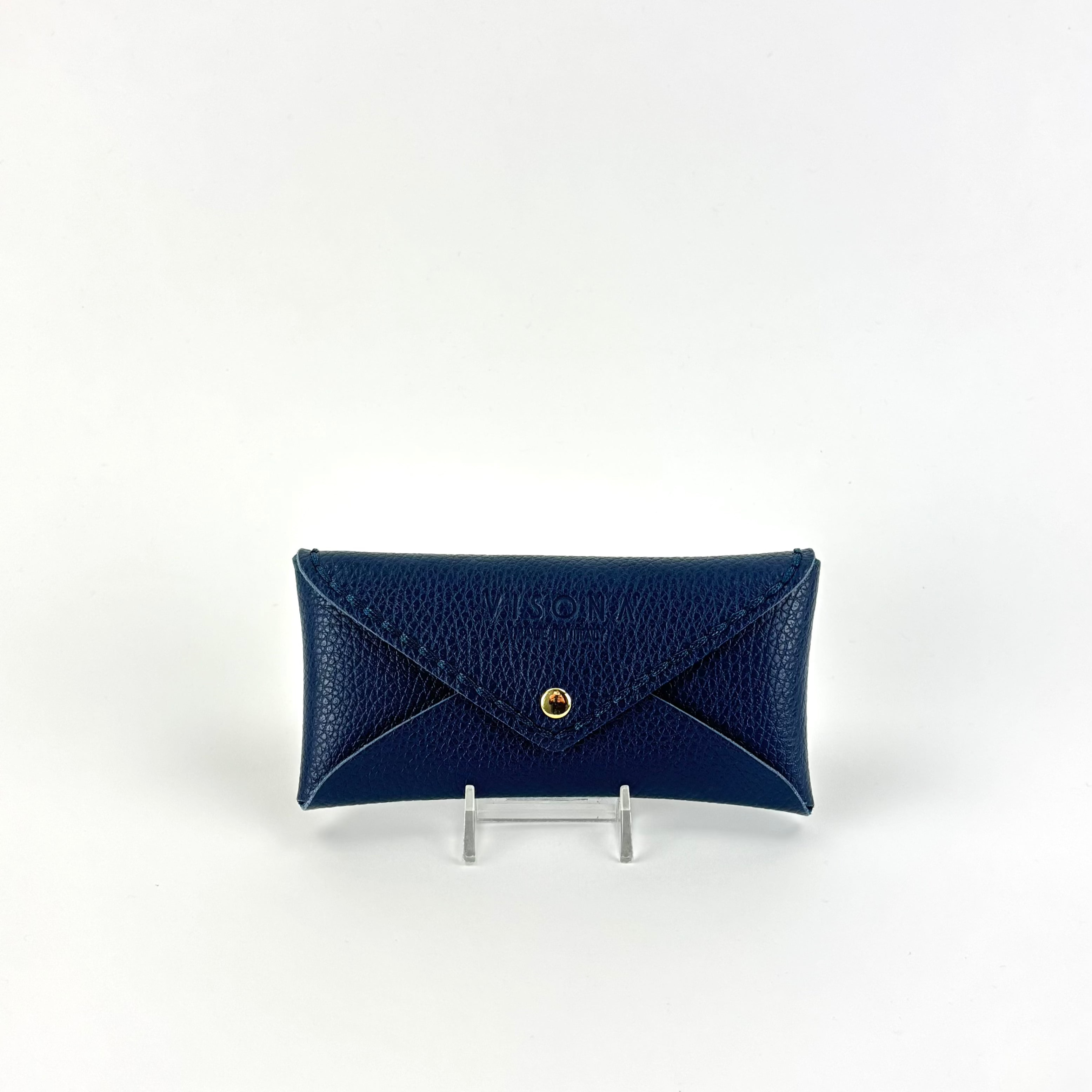 Plinio Visona Leather Glasses Case Envelope Clutch Notte Navy - Big Bag NY