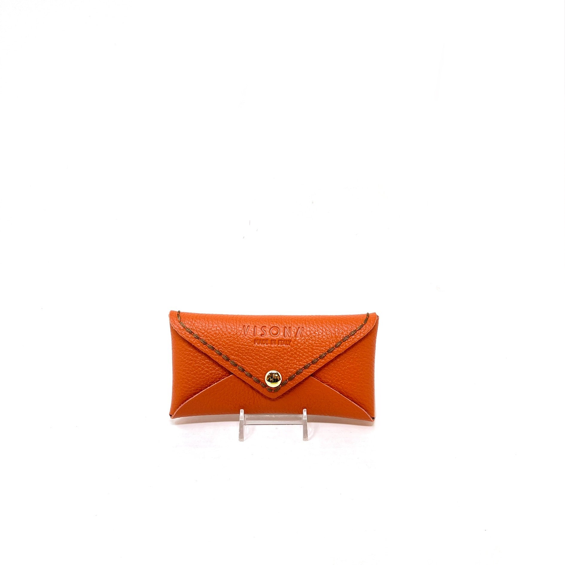 Plinio Visona Leather Glasses Case Envelope Clutch Papaya Orange - Big Bag NY