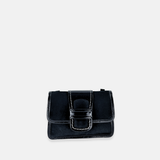 Plinio Visona Linda Soft Tab Clutch in Black Patent and Suede