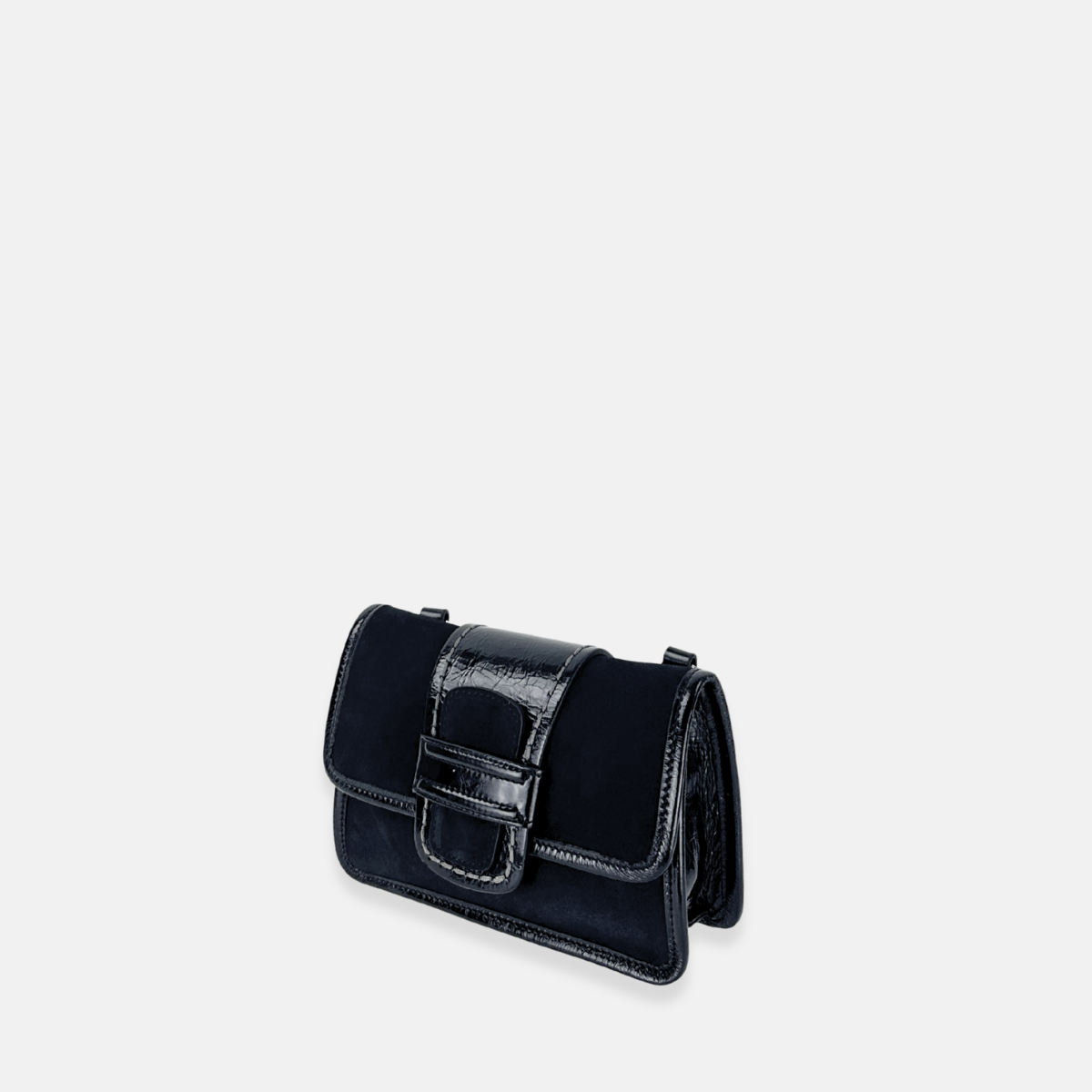 Plinio Visona Linda Soft Tab Clutch in Black Patent and Suede