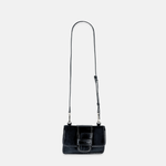 Plinio Visona Linda Soft Tab Clutch in Black Patent and Suede