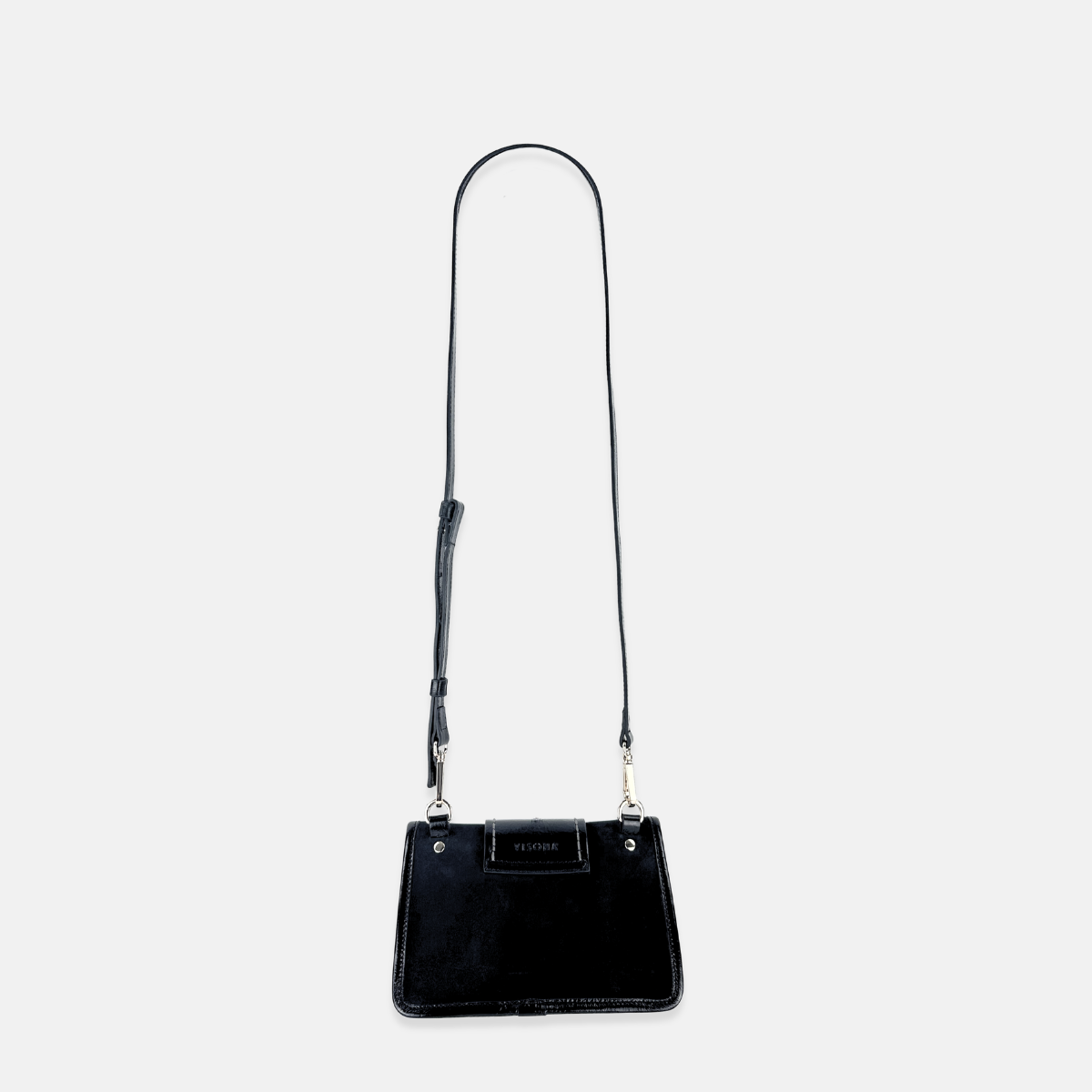 Plinio Visona Linda Soft Tab Clutch in Black Patent and Suede