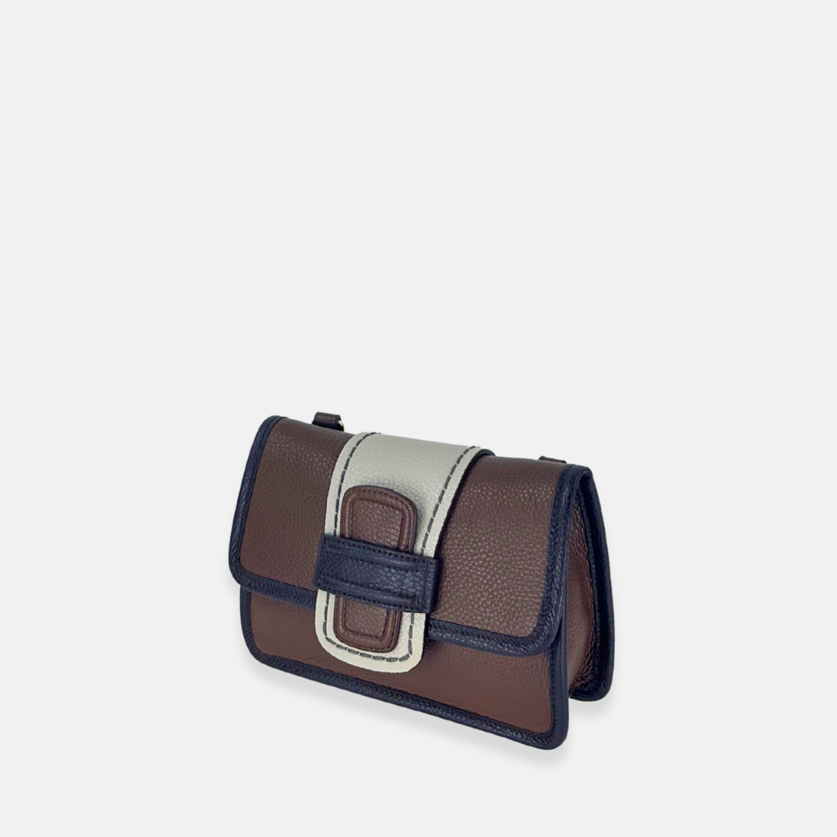 Plinio Visona Linda Soft Tab Clutch in Multicolor Greige Chocolate Brown
