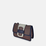 Plinio Visona Linda Soft Tab Clutch in Multicolor Greige Chocolate Brown
