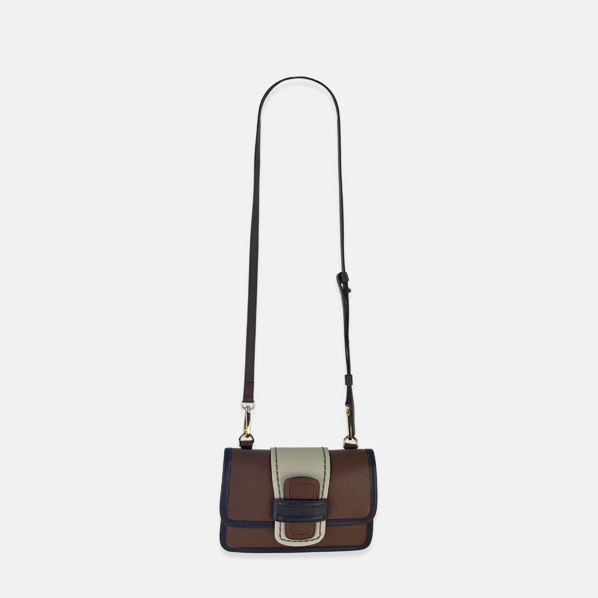 Plinio Visona Linda Soft Tab Clutch in Multicolor Greige Chocolate Brown
